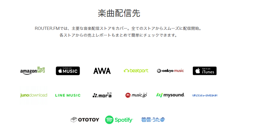 router.FMの楽曲配信先一覧（router.FMサイトより引用）