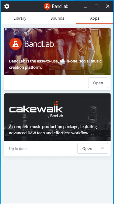 BandLab Assistantに「Up to date」と表示され、Cakewalkのインストールが完了した画面