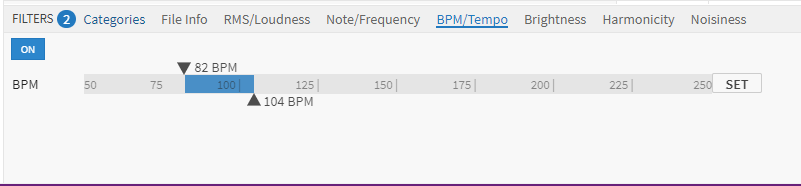 「Sononym」画面 FILTERS BPM