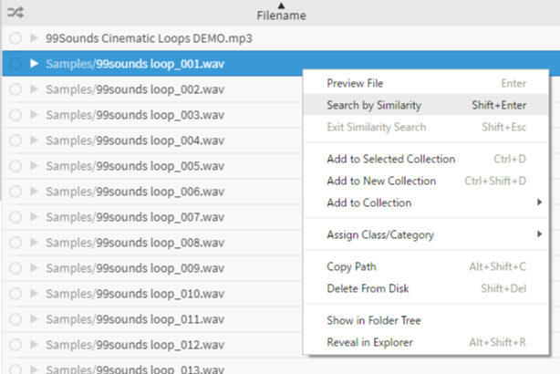 「Sononym」画面 Search by Similarity