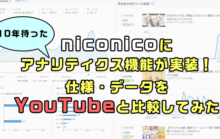 アイキャッチ画像「niconicoにアナリティクス機能が実装！仕様・データをYouTubeと比較してみた」